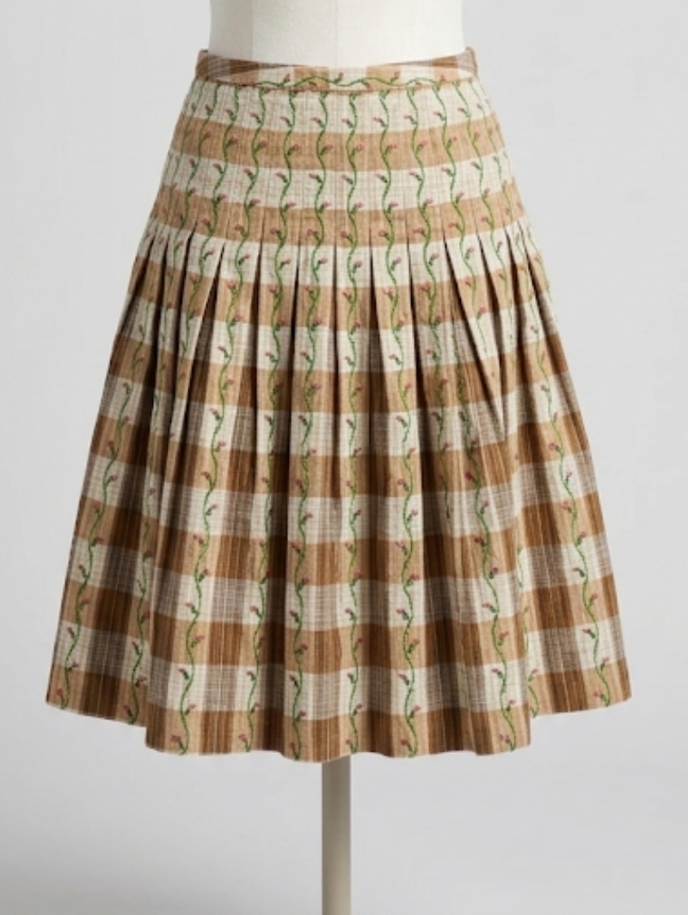 Free People Pleated A-Line Prairie Skirt Plaid Floral Cotton Y2K Boho Size 12